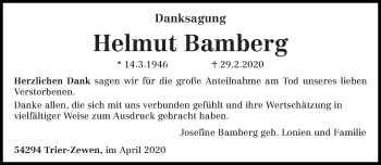 Todesanzeige von Helmut Bamberg von trierischer_volksfreund