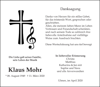 Todesanzeige von Klaus Mohr von trierischer_volksfreund