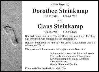 Todesanzeige von Dorothee und Claus Steinkamp von trierischer_volksfreund