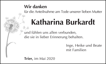Todesanzeige von Katharina Burkardt von trierischer_volksfreund