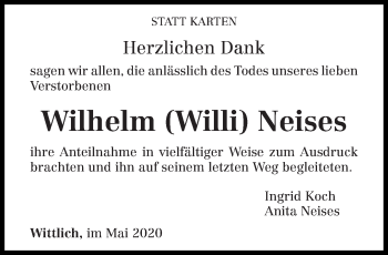 Todesanzeige von Wilhelm Neises von trierischer_volksfreund