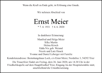 Todesanzeige von Ernst Meier von trierischer_volksfreund
