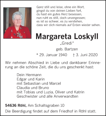 Todesanzeige von Margareta Loskyll von trierischer_volksfreund
