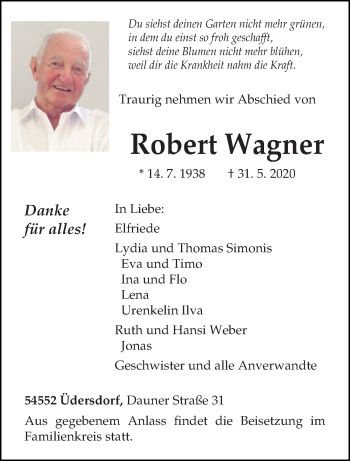 Todesanzeige von Robert Wagner von trierischer_volksfreund