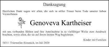 Todesanzeige von Genoveva Kartheiser von trierischer_volksfreund