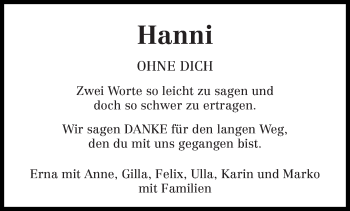 Todesanzeige von Hanni  von trierischer_volksfreund