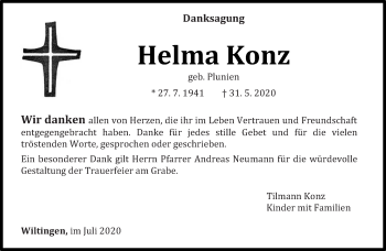 Todesanzeige von Helma Konz von trierischer_volksfreund