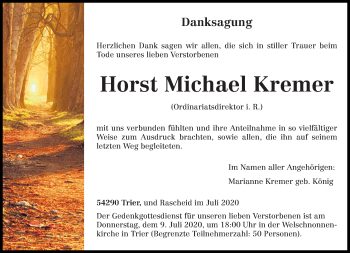 Todesanzeige von Horst Michael Kremer von trierischer_volksfreund