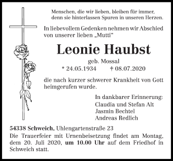 Todesanzeige von Leonie Haubst von trierischer_volksfreund