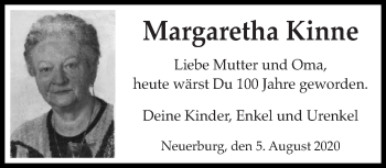 Todesanzeige von Margaretha Kinne von trierischer_volksfreund