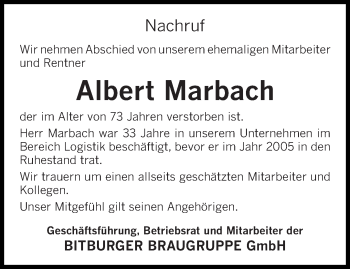 Todesanzeige von Albert Marbach von trierischer_volksfreund