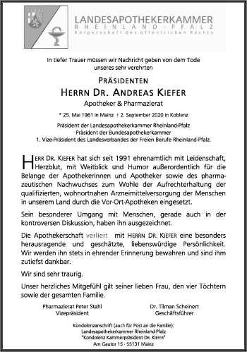 Todesanzeige von Andreas Kiefer von trierischer_volksfreund