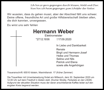 Todesanzeige von Hermann Weber von trierischer_volksfreund