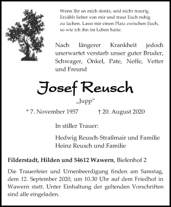 Todesanzeige von Josef Reusch von trierischer_volksfreund