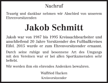 Todesanzeige von Jakob Schmitt von trierischer_volksfreund