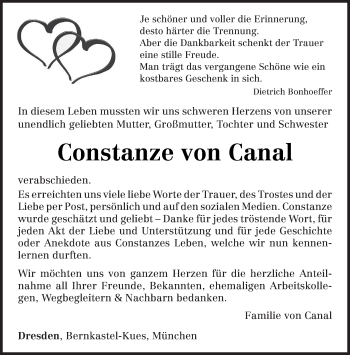 Todesanzeige von Constanze von Canal von trierischer_volksfreund