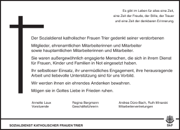 Todesanzeige von Der Sozialdienst katholischer Frauen Trier gedenkt von trierischer_volksfreund