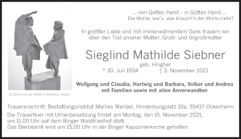 Todesanzeige von Sieglind Mathilde Siebner von trierischer_volksfreund