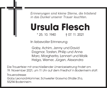 Todesanzeige von Ursula Flesch von trierischer_volksfreund