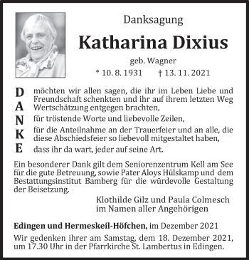 Todesanzeige von Katharina Dixius von trierischer_volksfreund