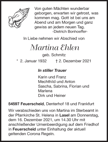 Todesanzeige von Martina Ahlen von trierischer_volksfreund