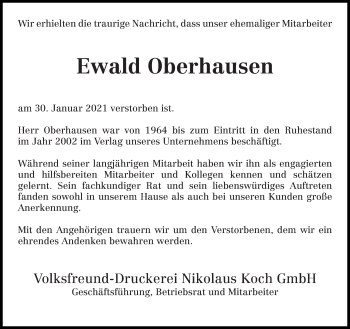 Todesanzeige von Ewald Oberhausen von trierischer_volksfreund