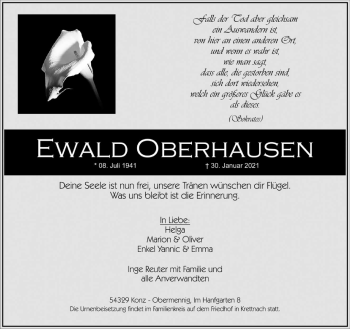 Todesanzeige von Ewald Oberhausen von trierischer_volksfreund