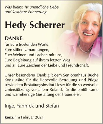 Todesanzeige von Hedy Scherrer von trierischer_volksfreund