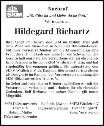Todesanzeige von Hildegard Richartz von trierischer_volksfreund