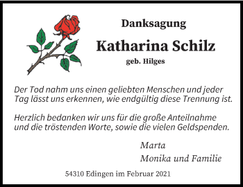 Todesanzeige von Katharina Schilz von trierischer_volksfreund