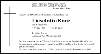 Todesanzeige von Lieselotte Konz von trierischer_volksfreund