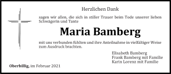 Todesanzeige von Maria Bamberg von trierischer_volksfreund