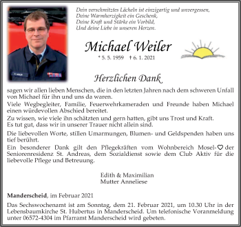 Todesanzeige von Michael Weiler von trierischer_volksfreund