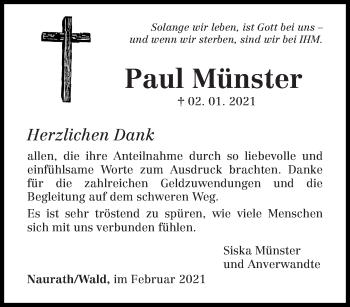 Todesanzeige von Paul Münster von trierischer_volksfreund