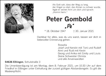 Todesanzeige von Peter Gombold von trierischer_volksfreund