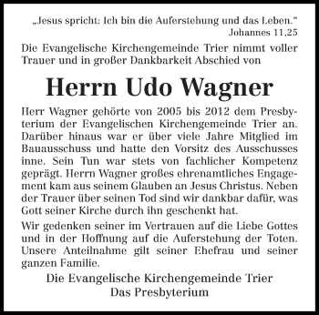 Todesanzeige von Udo Wagner von trierischer_volksfreund