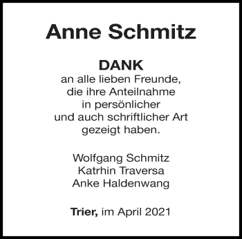 Todesanzeige von Anne Schmitz von trierischer_volksfreund