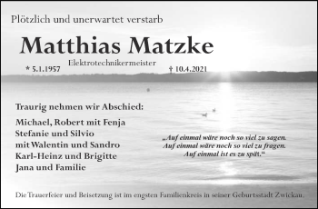Todesanzeige von Mattihas Matzke von trierischer_volksfreund