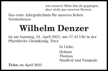 Todesanzeige von Wilhelm Denzer von trierischer_volksfreund