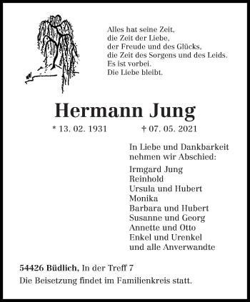 Todesanzeige von Hermann Jung von trierischer_volksfreund