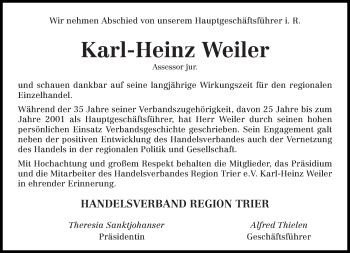 Todesanzeige von Karl-Heinz Weiler von trierischer_volksfreund