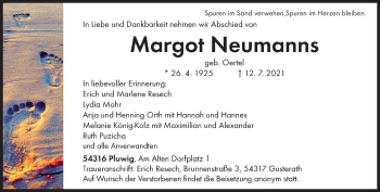 Todesanzeige von Margot Neumanns von trierischer_volksfreund