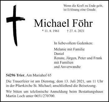 Todesanzeige von Michael Föhr von trierischer_volksfreund