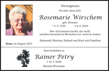 Todesanzeige von Rosemarie und Rainer  von trierischer_volksfreund