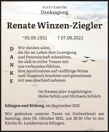 Todesanzeige von Renate Winzen-Ziegler von trierischer_volksfreund