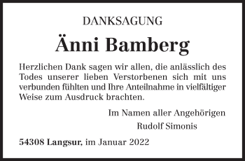 Todesanzeige von Änni Bamberg von trierischer_volksfreund