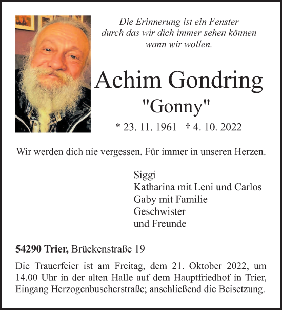 Todesanzeige von Achim Gondring von trierischer_volksfreund