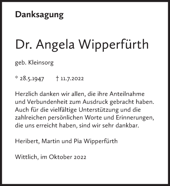 Todesanzeige von Angela Wipperfürth von trierischer_volksfreund