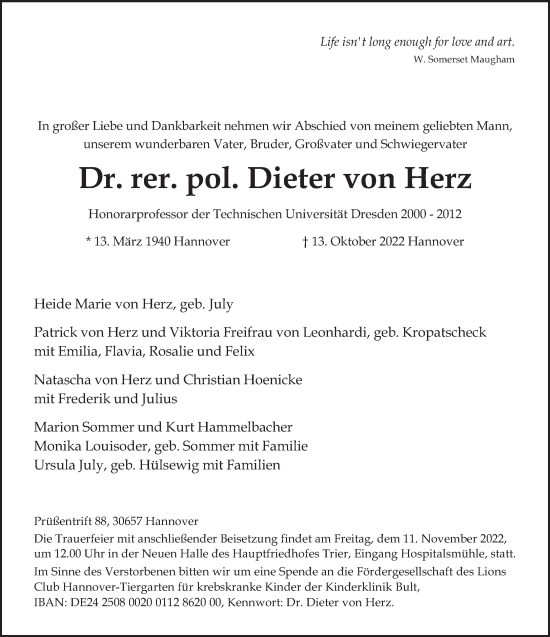 Todesanzeige von Dieter von Herz von trierischer_volksfreund