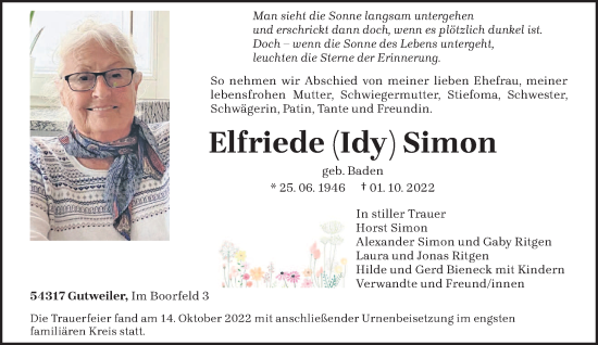 Todesanzeige von Elfriede Simon von trierischer_volksfreund